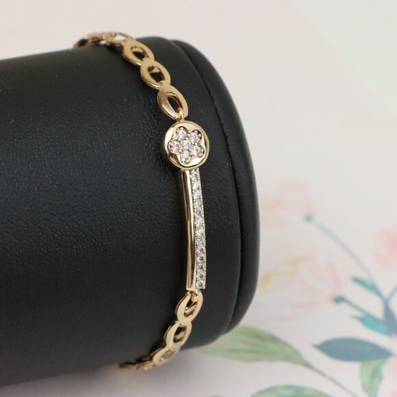"Rose Gold Floral Design Bracelet with Sparkling Zircon Accents, XPBL0968 - Picture 2 of 12